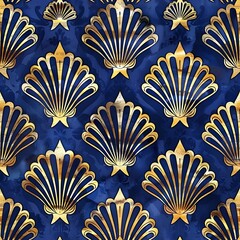 seamless pattern with gold foil scallop shells