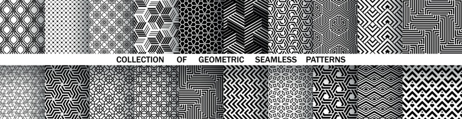 Geometric set of seamless black and white patterns. Simple vector graphics. - 792468505