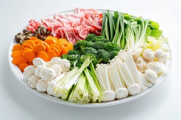 Mixed vegetables Shabu white background - generative ai