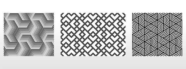 Geometric set of seamless black and white patterns. Simple vector graphics. - 792469798