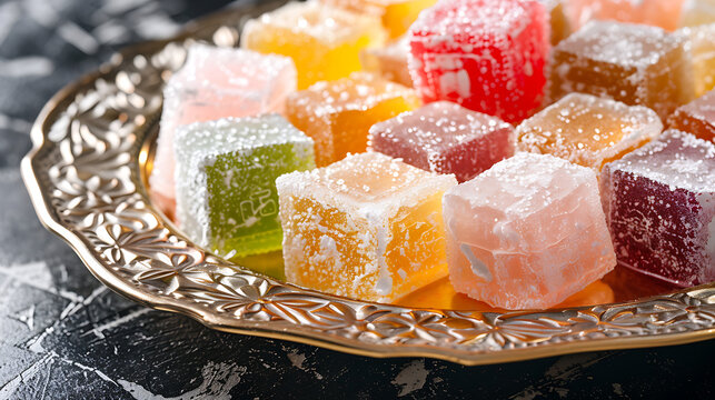 Turkish delight rahat lokum sweets locum asian ramazan ramadan candy turkish delight jelly background