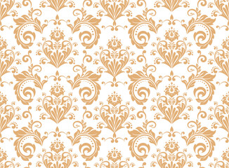 Floral pattern. Vintage wallpaper in the Baroque style. Seamless vector background. White and gold ornament for fabric, wallpaper, packaging. Ornate Damask flower ornament - 792470120