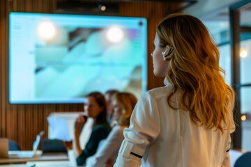 Obraz premium Businesswoman attending a training workshop in a conference room, engaging in interactive learning sessions, Generative AI