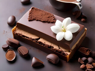 A Detailed Look at a Mix of Milk and Dark Chocolate, Adorned with Grated Cocoa.