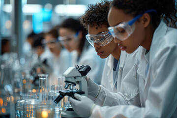 Multiracial scientist woman conducting a scientific experiment in the laboratory