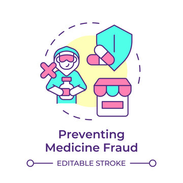 Preventing medicine fraud multi color concept icon. Pharmacy storefront, theft prevention. Round shape line illustration. Abstract idea. Graphic design. Easy to use in infographic, article