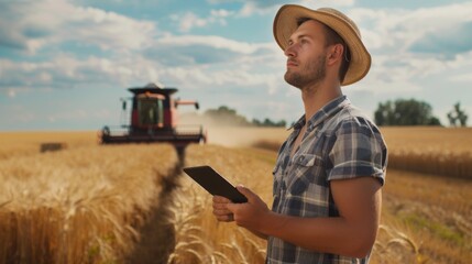 Farmer with Tablet in Wheat Field