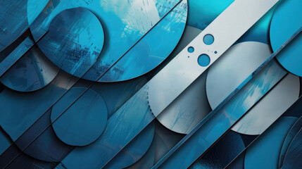 Contemporary Abstract Composition with Blue Geometric Shapes - obrazy, fototapety, plakaty