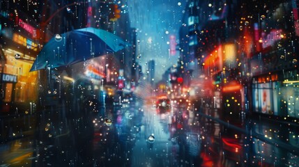 Raindrops of stardust showering onto an urban landscape, blending the surreal with the mundane in a cosmic embrace. - obrazy, fototapety, plakaty