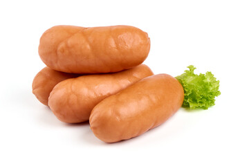 Boiled pork sausages, isolated on white background. High resolution image