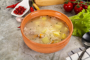 Homemade chicken soup with vegetables