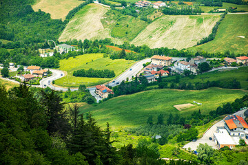 Beautiful over view of San Marino narrow curve road