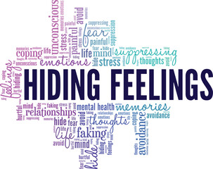 Hiding Feelings word cloud conceptual design isolated on white background.
