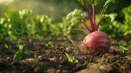 Gathering crops, such as a newly harvested beet from the ground. - obrazy, fototapety, plakaty