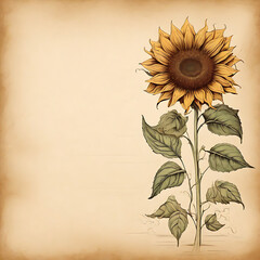 sun flower in parchment paper background
