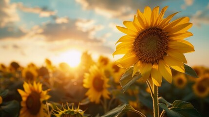 Sunflowers in full bloom, their radiant faces turned towards the sun in a display of natural beauty