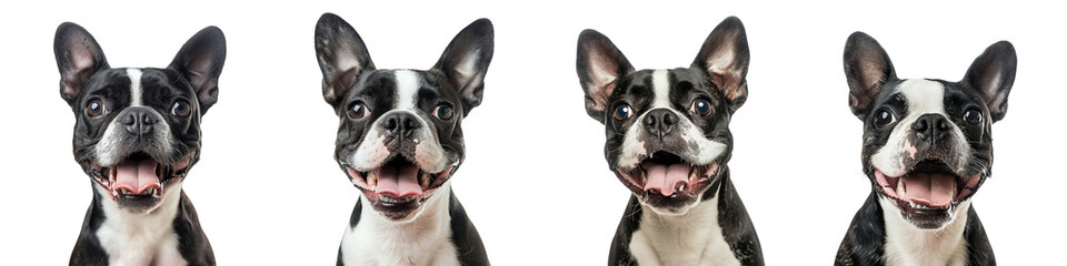 Dog PNG set - portrait photo of happy Boston Terrier isolated transparent background