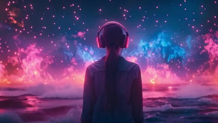 Silhouette in Soundwaves: Neon Rhythm Unleashed. Concept Soundwave Art, Neon Design, Silhouette Photography, Rhythm-themed Photoshoot, Vibrant Color Palette