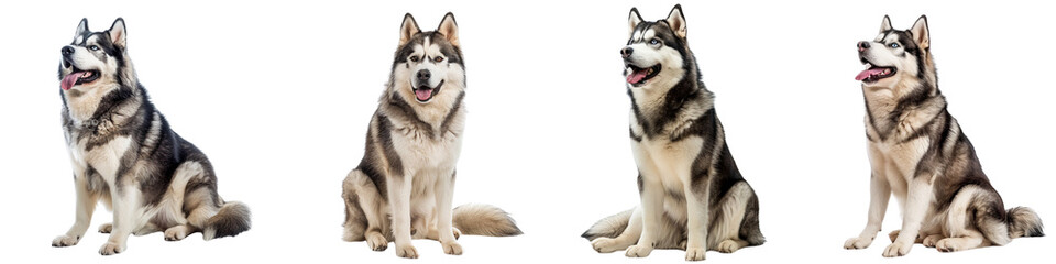 Obraz premium Dog PNG set - sitting photo of happy Alaskan Malamute isolated transparent background
