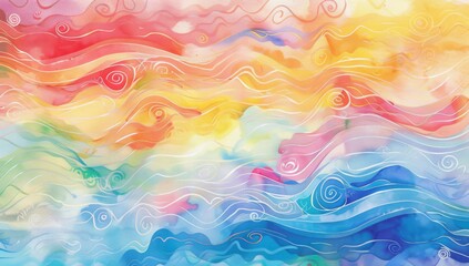 Fototapeta premium Abstract colorful watercolor background with waves and swirls for design