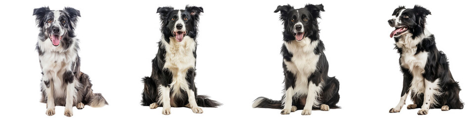 Dog PNG set - sitting photo of happy Border Collie isolated transparent background