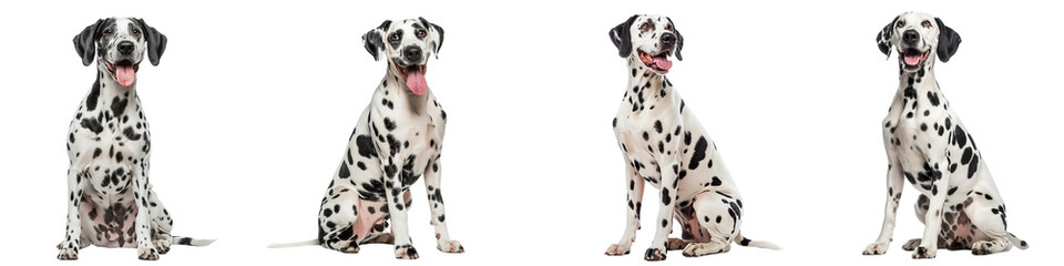 Dog PNG set - sitting photo of happy Dalmatian dog isolated transparent background - Powered by Adobe