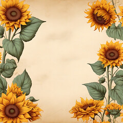 sun flower in parchment paper background
