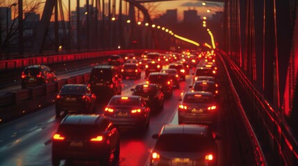 Traffic congestion on a bridge causing delays and frustration for commuters. - obrazy, fototapety, plakaty
