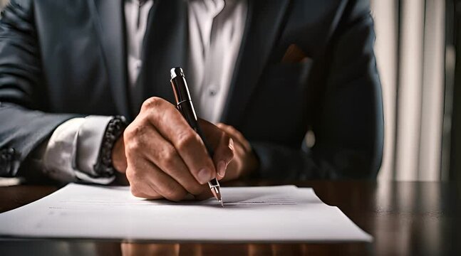 Close-up of a person's hand signing a legal contract