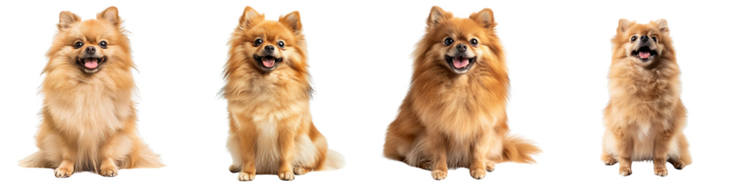 Dog PNG set - sitting photo of happy Pomeranian isolated transparent background