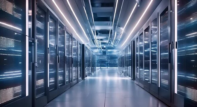Data Center Units Filled with Rows of Servers