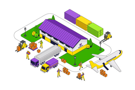 Modern flat design isometric illustration of Warehouse and Logistic. Can be used for website and mobile website or Landing page. Easy to edit and customize. Vector illustration