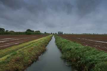 Po Valley landscape panorama view fields crops