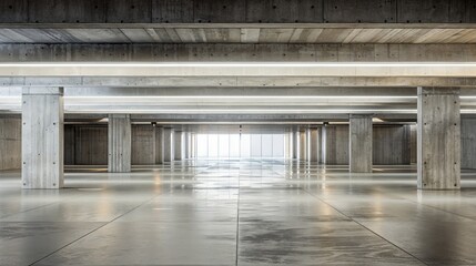Empty Car Park with Bare Concrete Structure. Contemporary Urban Background.
