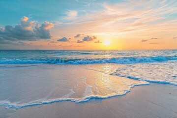 Wanderlust background with Breath-taking Sunset Beach in the Dominican Republic. Tranquil getaway Island.