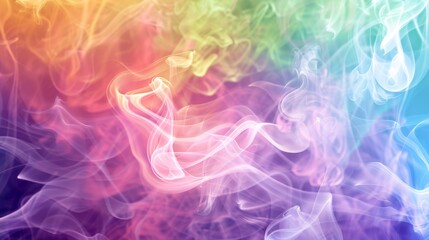 Fototapeta premium Wisps of rainbow-colored smoke floating gracefully in the breeze, creating a magical atmosphere