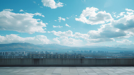 beautiful city views seen from the roof of the house. city ​​and sunset and mountains from far away - Powered by Adobe