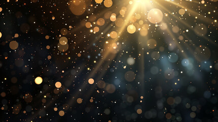abstract black background with bokeh effect from center and lens flare effect - Powered by Adobe