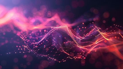 Pink and purple digital landscape with glowing particles and a sense of depth.