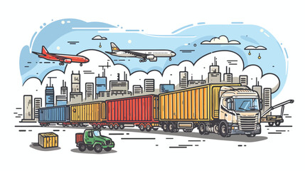 Logistics concept using multimodal transport. Vector
