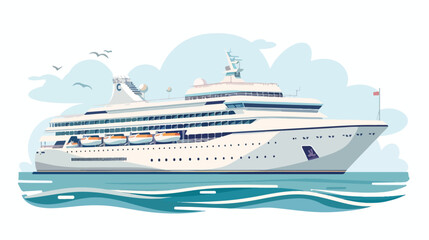 Luxury cruise ship in the ocean. Vector flat style - obrazy, fototapety, plakaty