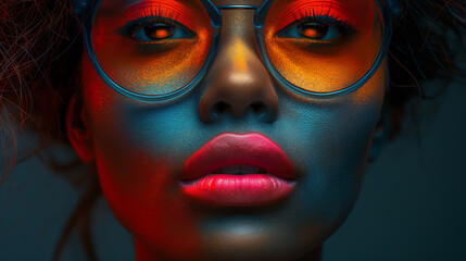 Retro Futurism Inspired, A Woman's Portrait Accentuated With Vivid Red Highlights And Lustrous Lips