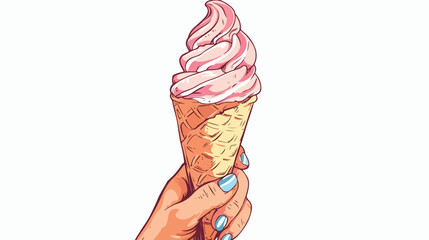Hand holding ice cream in wafer style cone.Vector car