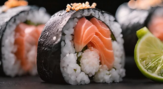 Colorful Row of Sushi Ready to be Devoured