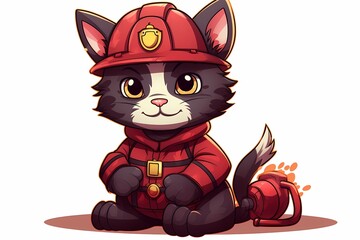 cartoon illustration, a firefighter cat