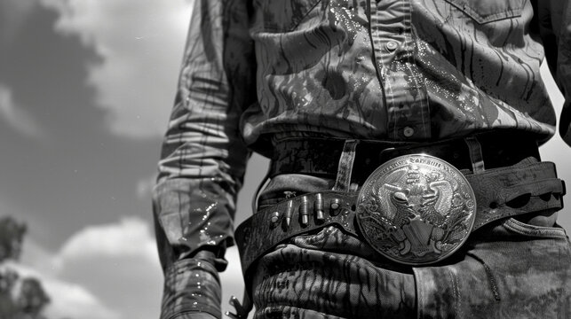 His soaked shirt and glistening silver belt buckle were the only clues to the vaqueros true nature. .