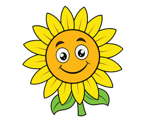 Happy Smiling Sunflower Character in Cartoon Style.