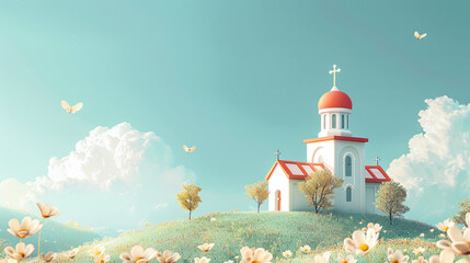 Clean minimalist illustration for Orthodox Easter, expansive text space