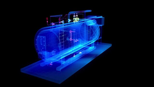 Gas boiler. Steam Generator. Technical equipment. Industrial boiler with many pipes, valves and sensors and gas burner.