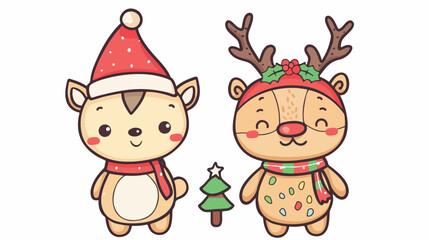 Obraz na płótnie Canvas merry christmas and new year cartoon cute vector 
